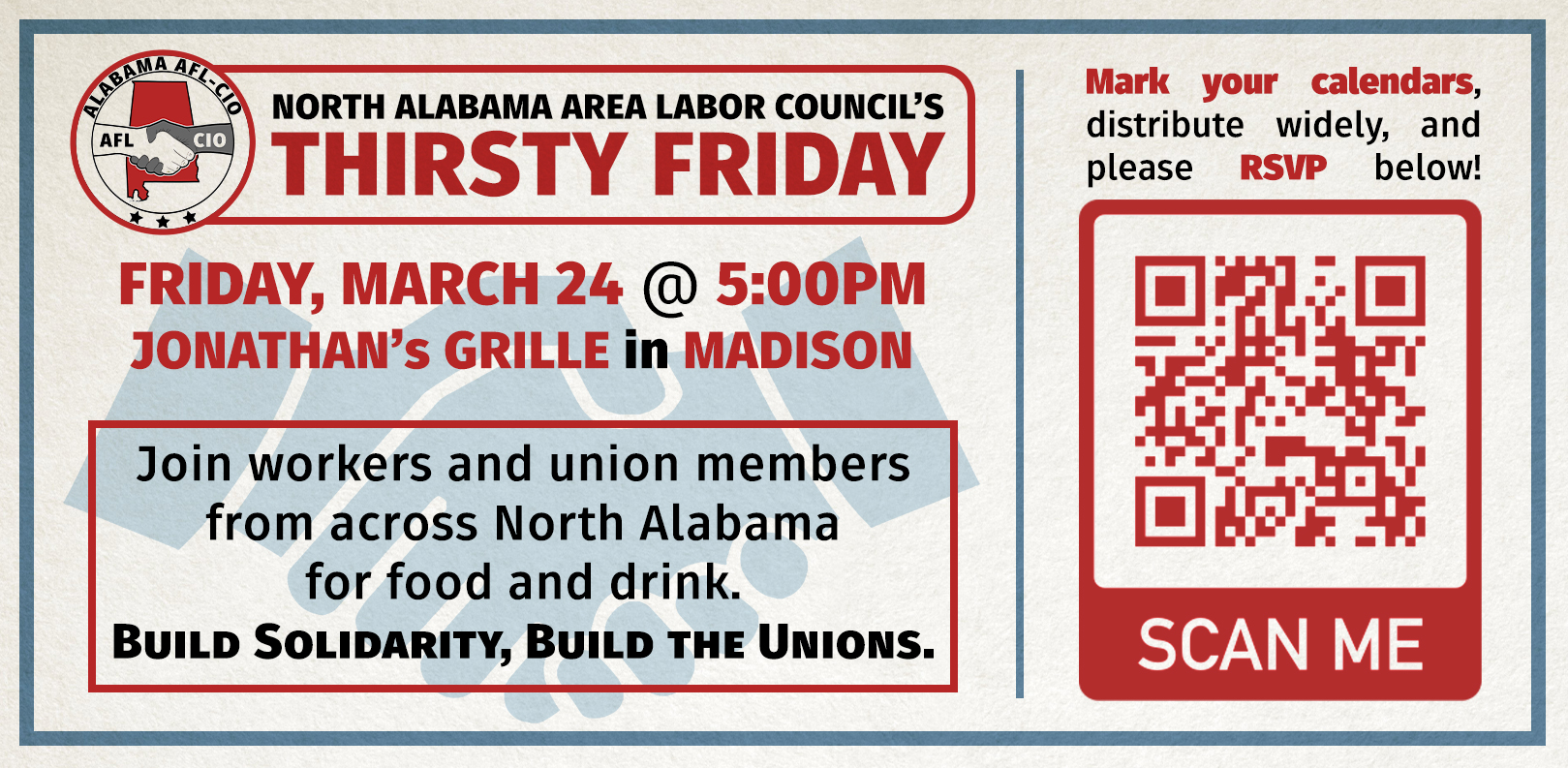 North Alabama Unions to Meet for Food and Drink this Friday